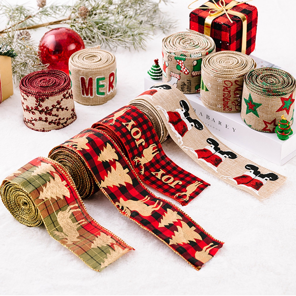 Wired Christmas Ribbon, Crafts Gift Wrapping Holiday Ribbons Christmas  Design Decorations,9PC 